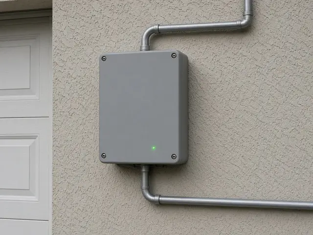 Solar inverter mounted on a garage wall