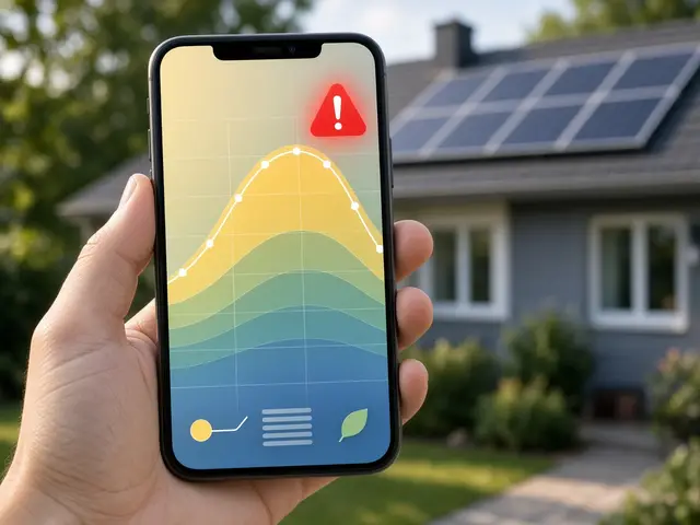 Phone showing a solar production chart with an alert